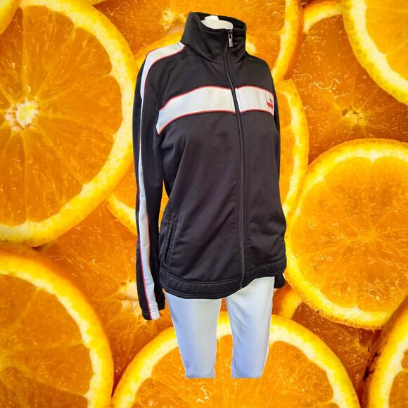 Puma Black with White Stripe Track Jacket‎ Size Large - Picture 1 of 8